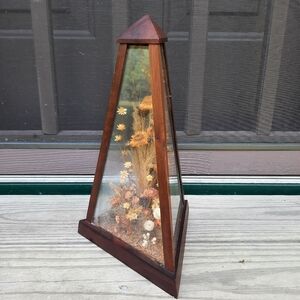 Vintage Brazilia Collection By Dunston Dried Flowers Wood Glass Pyramid Display